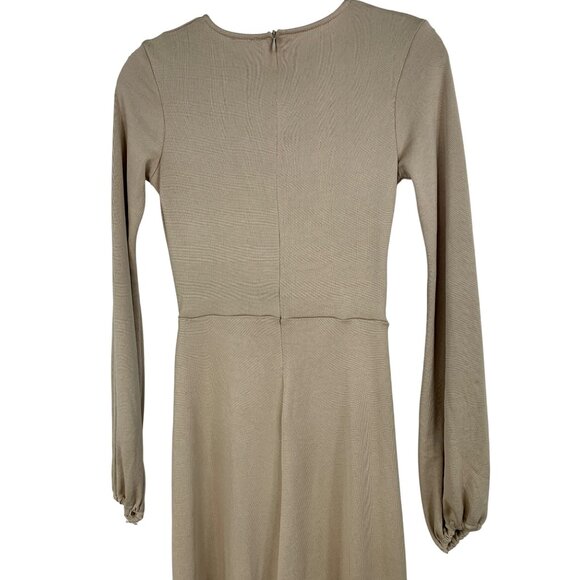 Zara Beige Long-Sleeve Cutout Jumpsuit Size S Crop Pouf Sleeves Tan RX10363 - Picture 9 of 14